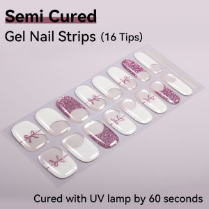 French Tip-Semi-cured Gel Nail Strips 16 Tips "Clean Girl" Aesthetic Waterproof and Durable Nail Sticker | Requires UV Lamp