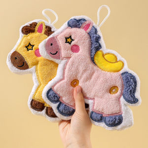 Cartoon Cute New Year Pony Hand Towel Coral Fleece Home Kitchen Bathroom Towel Thickened Hanging Absorbent Towels