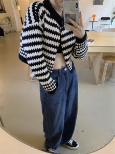 Jaket rajut longgar model baru gaya Korea atasan pendek motif berlian