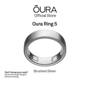 Oura Ring 5 Brushed Silver - (Size 6 -13) Smart Ring for Health Sleep Fitness and More - Size First with Sizing Kit