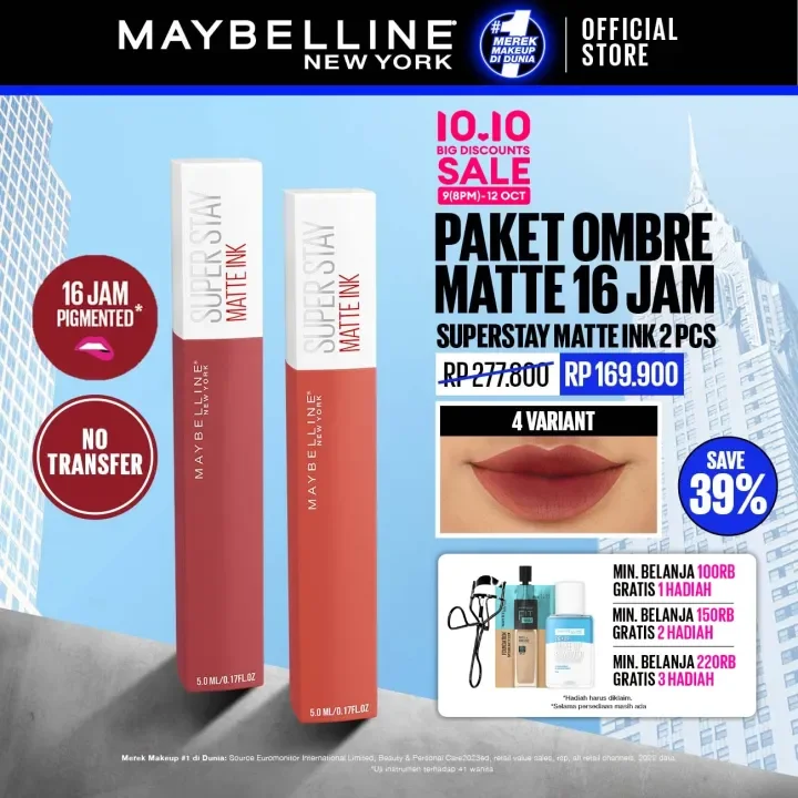 MAYBELLINE OFFICIAL Paket Hemat Superstay Matte Ink 2 pcs Ombre Set Lipstick - Long Lasting