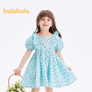 Balabala Girls Dress 2024 New Spring/Summer Childrens Dress Puffed Sleeve Princess Dress Sweet Floral