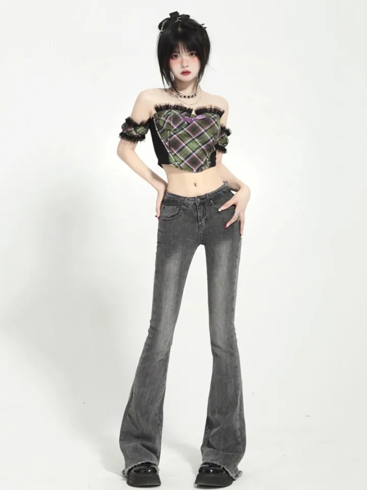 Fashion (dark Blue)Flare Jeans Women Bleached Korean Style Chic