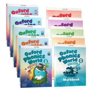 Oxford Phonics World Books Level 1-5 : Set of 5 Textbooks + 5 Workbooks Lettter Sounds Long Vowels Consonant Blends Spelling Game English Learning Materials for Kids Language Development Grammer Education Childrens Books