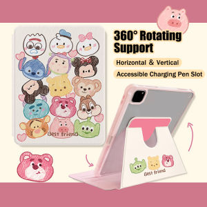 CrashStar 360° Rotating Stand Doodle Cute Flip Leather Tablet Case For iPad Mini 6 iPad 9.7 5th 6th Air 3 4 5 iPad Air 13 inch 11 2025 10.2 7 8 9 10 Gen iPad Pro 11 12.9 inch 2022 2021 2020 Transparent Shockproof iPad Casing Cover With Rotatable Holder