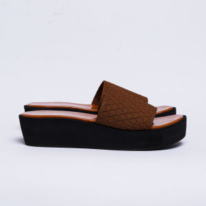 Wedges Sandal Coklat Motif Kotak Ukuran Jumbo Bigsize 41 42 43 44 45 Hak Tinggi 5cm