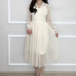 SV 6055 - Descy Lace Dress | Gaun Lace + Tile Midi Pakaian Kasual Wanita