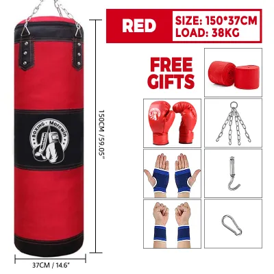 【Buy 1 Get 7 Free】 Punching Bag Boxing Fitness Sandbag With Boxing Gloves Hand Wrap Hollow Heavy Duty Taekwondo 80cm 100cm 120cm 150cm