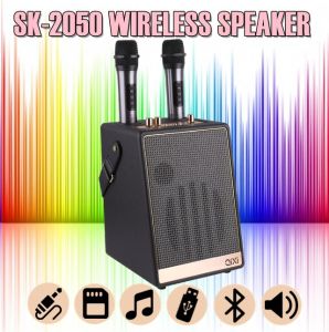 QIXI SK-2050 Extra Super Bass Sound Wireless Bluetooth Speaker with AUX/TF/USB/FM Radio Function & 2 Wireless Microphone