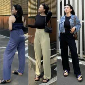 Celana Wanita Cozie Knit Pants Ukuran MLXLXXL Jumbo Terbaru Cozie Knit Pants Celana Highwaist Panjang Bahan Knit Premium Terlaris