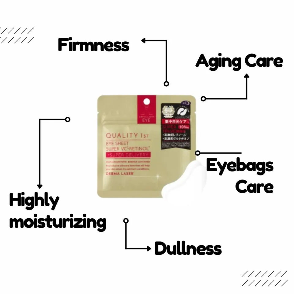Quality 1st Eye Sheet with Super VC100 Retinol +Super Delivery Derma Laser  Premium 10 sheets Eye Mask for 5 times Night Care High concentration  glutathione Made in Japan Shipping from Japan -