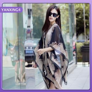【YANXING4】 ผ้าพันคอกันแดดพิมพ์ลายผ้าชีฟองผ้าคลุมไหล่โพลีเอสเตอร์สำหรับผู้หญิงผ้าคลุมไหล่ผ้าไหมชายหาด
