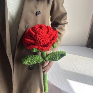 OURTOUR Large Knitted Simulated Roses Artificial Handmade Crochet Sunflower Flowers Woolen Handcrafted Large Bouquets Gifts