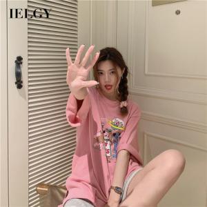IELGY Niche design cartoon print round neck short sleeve T-shirt women
