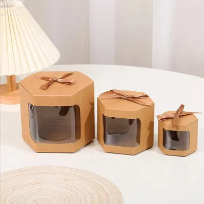 5pcs | Hexagonal Transparent Window Candy Cake Boxes With Clear PVC Window Gift Box