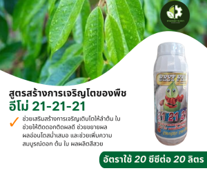 อีโม่ 21-21-21 ปุ๋ยน้ำ ช่วยเสริมสร้างการเจริญเติบโตให้ลำต้น ใบ ช่วยให้ติดดอกติดผลดี ช่วยขยายผล ผลอ่อนโตสม่ำเสมอ