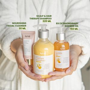 LUME PAKET 3 IN 1 SHOWER OIL SHAMPOO FACIAL WASH SULFATE FREE BODY HAIR FACE SABUN MANDI SHAMPOO MENGATASI RAMBUT RONTOK KETOMBE SABUN MUKA LUMECOLORS
