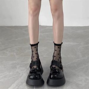CHARMI Polyester Sweet Glass Fiber Socks Ruffle Love Heart Short Tube Socks Fashion Thin Transparent Ins Style Socks Women