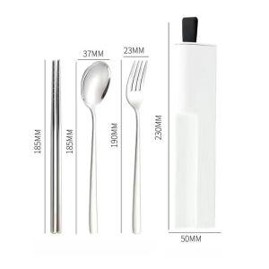 Portable Cutlery Set 304 Stainless Steel with Box Tableware Chopsticks Forks SpoonsThree-Piece Set