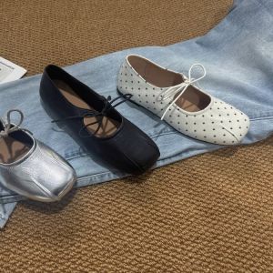 Free Shipping WomenS Small Leather Shoes 2026 Spring/Autumn New Collection Bow-Knot Casual Ballet Flats Shallow-Toe Flat-Soled Shoes