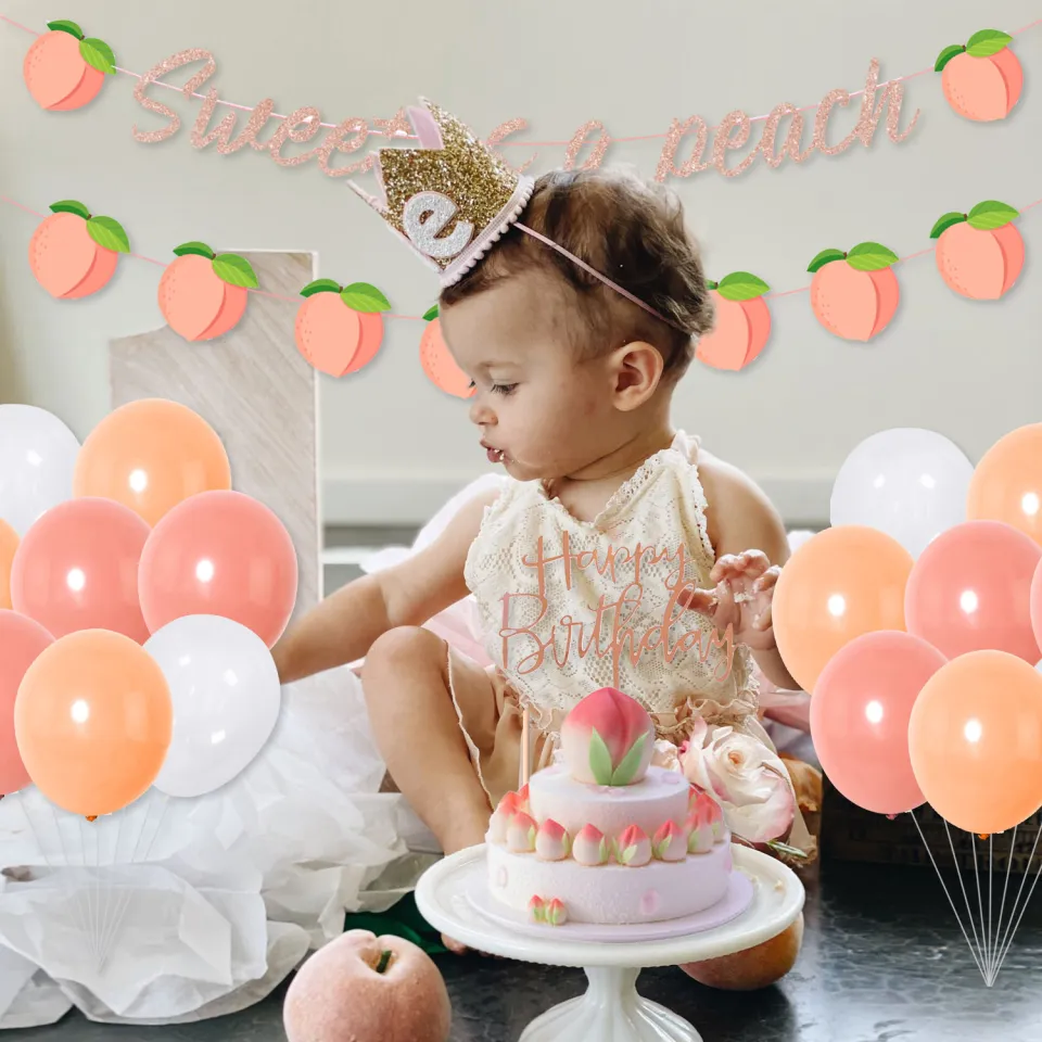 K KUMEED Peach Party Supplies, Sweet As a Peach Banner and Cake Topper,  Peach Garland and Cupcake Toppers Balloons for Peach Birthday Party  Decorations Baby Shower : : Toys