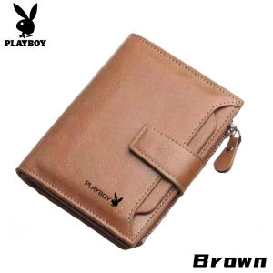 2021 new playboy wallet male short student leather multi-function drivers license retro zipper business vertical wallet trend