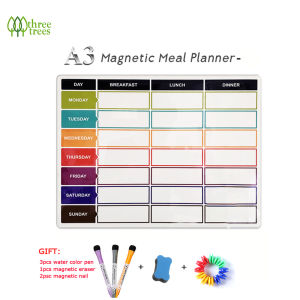 threetrees A3 Magnetic Calendar For Fridge Weekly & Monthly Planner Whiteboard Fridge Magnet Pad Flexible Daily Message Drawing Refrigerator Bulletin White Board