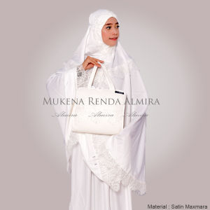 Mukena renda mewah  Bahan Adem Lembut Warna Putih Telekung Prayer Set   Almira  Bonus Tas Sajadah