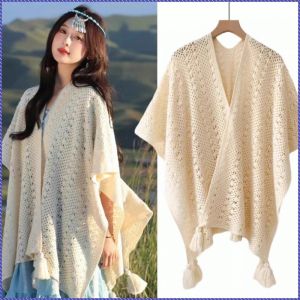 ผ้าคลุมไหล่ บาง เสื้อคลุม ย้อนยุค การถักนิตติ้ง สัญชาติ โรแมนติกและสง่างาม วันหยุด ความตึงเครียดทางสายตา