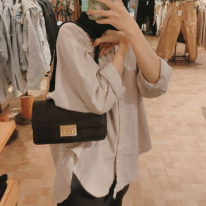 Kemeja linen Wanita Oversize Lengan Panjang Polos Kameja Shirt Basic Linen Oversized Murah Katun Atasan Bahan Korean Blouse Hitam Putih Kekinian Baju Korea Hijaber