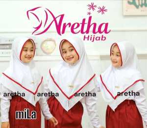 Jilbab Anak Sekolh SD Bahan Jersey Mila merah coklat putih