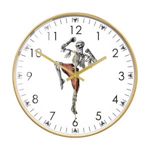FFBH Skeleton Muay Thai Fighter Wall Clock Modern Design Home Decor For Man Cave Combat Skull Boxing Martial Art Fighting Wall Clock 9N5Q1