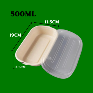 50PCS Food Container Lunch Box With Clear Lid Oval Salad Bowl Sugarcane Bagasse Container