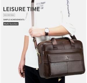 Smart King New Briefcase Laptop Bag For Men Genuine Cow Leather Retro Business Casual Large Capacity Shoulder Bag Crossbody