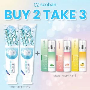 【New Scent】Scoban Whitening Teeth Toothpaste+6pcs New Mouth Spray 200times Freshens Breath Oral Care