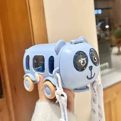 450ML Kids Water Bottle Car Toy Panda Bus Straw Cup for Kids Detachable Water Jug For School Travel