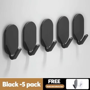 5 Pcs-Free Hooks Multifunctional Kitchen And Bathroom Door Strong Adhesive Stainless Steel Nail-Free Glue Hooks