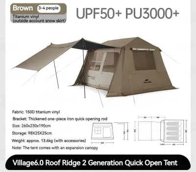 Naturehike Village6.0 Generation 2 Quick open tent เต็นท์ผ้าใบ 210D ทนทาน กว้างขวาง ขนาด2-6 คนพร้อมส่งจากกทม.