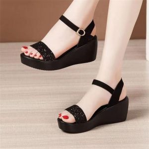 Free Shipping Summer New Collection: WomenS Fashionable Open-Toe Sandals Perfect For Outdoor Wear Featuring A Thick Platform Sole And A Stylish Shiny And Non-Slip High Heel