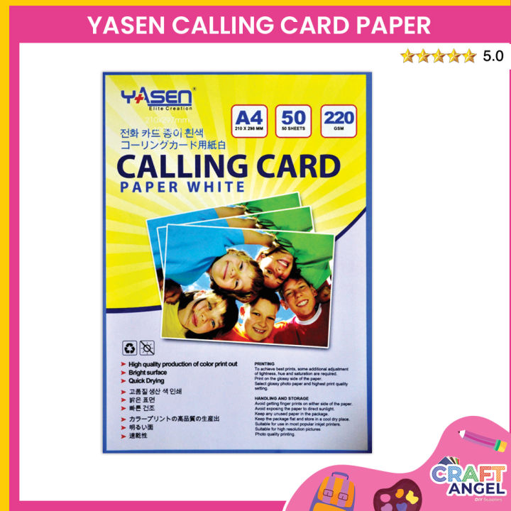 Yasen 50 Sheets Calling Card Paper A4 220GSM/250GSM Matte Finish Calling Card Colored Instant Dry for Dye & Pigment Inks