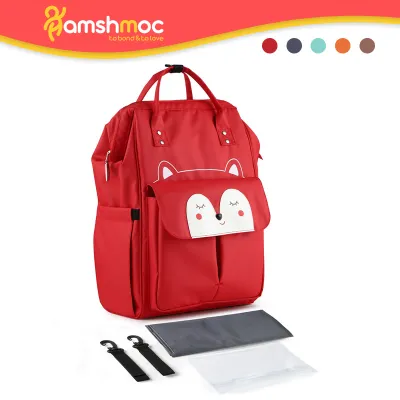 HamshMoc Stylish Baby Diaper Backpack Large Capacity with Changing Mat Waterproof Mommy Bag Multifunctional Stroller Hanging Bag with Insulated Bottle Pockets