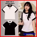 Áo thun babytee áo thun dáng ôm cổ tròn áo phông ngắn tay cổ viền phối màu đen trắng PANOSI - A39. 