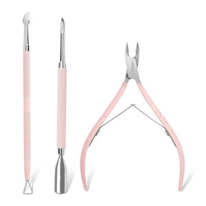 Makartt Cuticle Trimmer with Putter Rod 3 Pieces Pink Nail Cuticle Pliers Professional Pedicure Manicure Tool