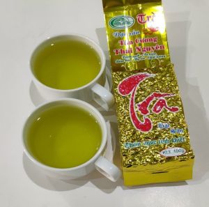 Trà Xanh Tân Cương Thái Nguyên Gói Vàng Chữ Đỏ chè bắc