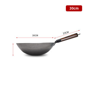 Konco Pure Iron wok with wooden handle Chinese Traditional Uncoated Wok Kitchen Cookware Iron Pot Frying Wok Pan for Gas Cookware Handmade Iron fry pan