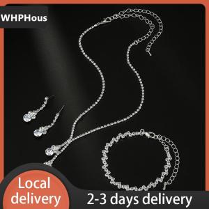 [COD] WHPHous Ship within 24 hours 3Pcs Fashionable Womens Jewelry Set With Zircon Earrings Necklaces Bracelets Wedding Decoration