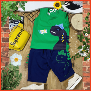 [Cao Cấp Cực Đẹp]Đồ Bộ Bé Trai Size Đại 25kg-40kg Chất Cotton Co Giãn 4 Chiều Mềm Mịn Rất Mát Hình Khủng Long-1500/1.KT