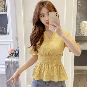 Áo Kiểu Nữ Áo Dáng Dài Áo Cánh Nữ Phong Cách Hàn Quốc Xếp Nếp Mỏng Eo Cổ Chữ V Ngọt Ngào Mới Mùa Hè 2024 Thiết Kế Sense Niche áo kiểu nữ đẹp hot hiện nay 2024