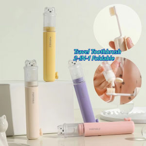 Travel Toothbrush 2-IN-1 Foldable Toothpaste Dispenser Cute Portable Mini Set For Outdoor Camping