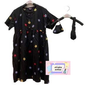 DRESS ANAK PEREMPUAN BAHAN SHAKILA BUNGA UMUR 4 - 16 TAHUN BLUS ANAK FREE BANDANA MASKER FREEONGKIR COD